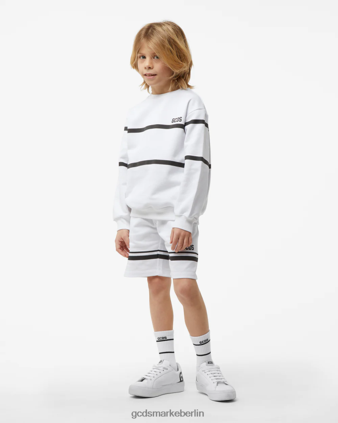GCDS Kinder Junior-Rundhalsausschnitt mit niedrigem Logoband LP42F698 Weiß Kleidung