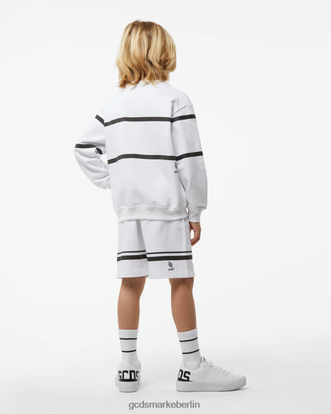 GCDS Kinder Junior-Rundhalsausschnitt mit niedrigem Logoband LP42F698 Weiß Kleidung