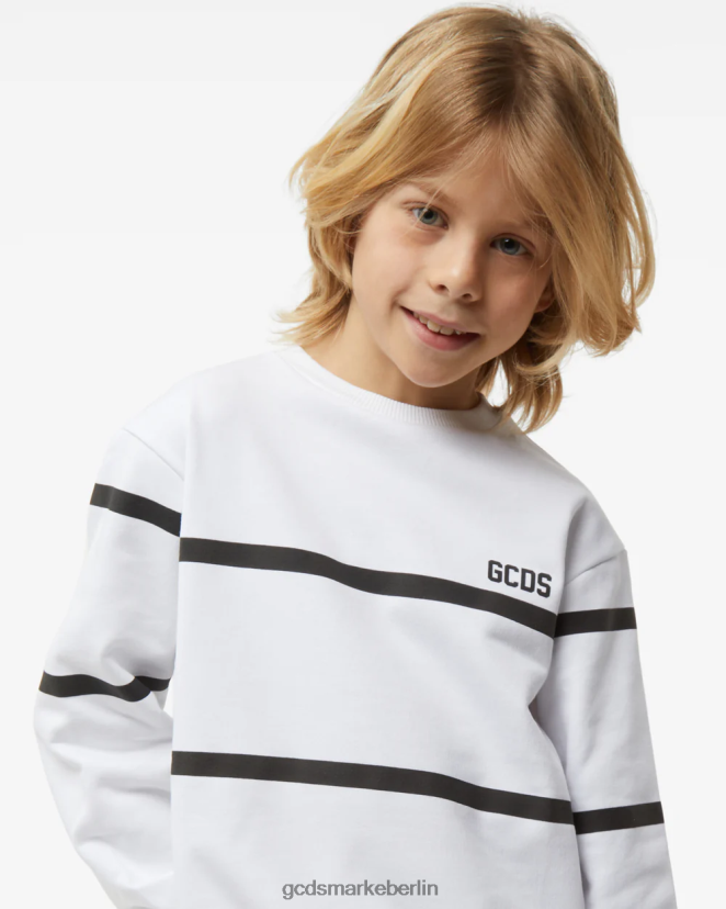 GCDS Kinder Junior-Rundhalsausschnitt mit niedrigem Logoband LP42F698 Weiß Kleidung