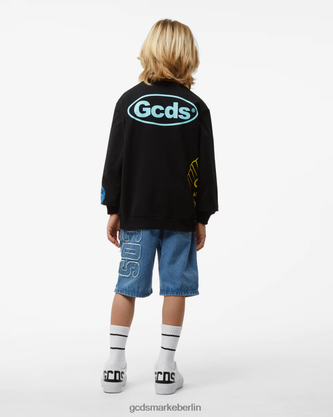 GCDS Kinder Junior-Shell-Rundhalsausschnitt LP42F700 Schwarz Kleidung