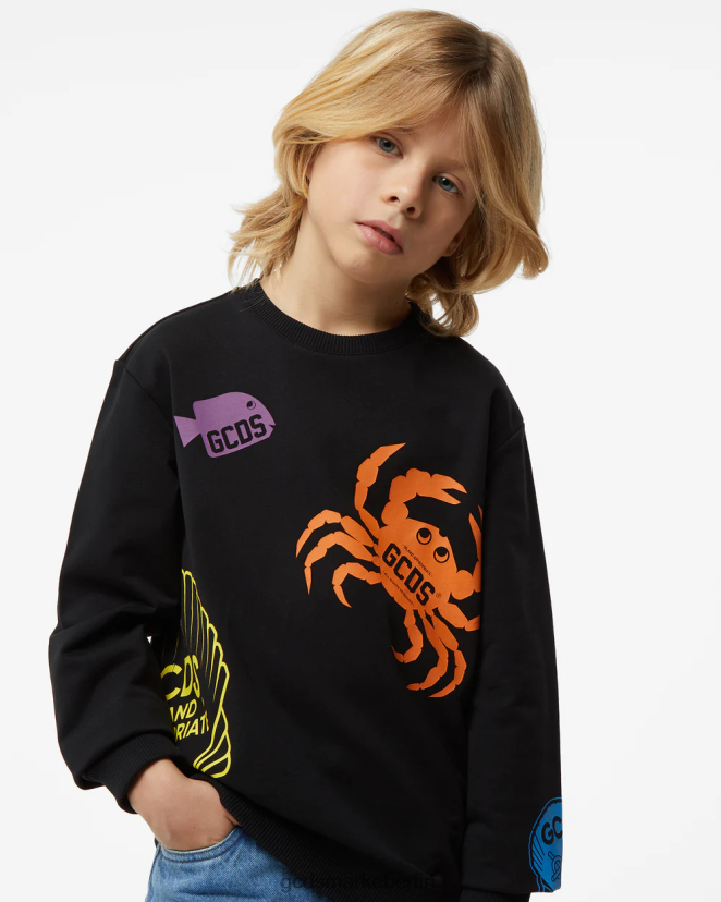GCDS Kinder Junior-Shell-Rundhalsausschnitt LP42F700 Schwarz Kleidung