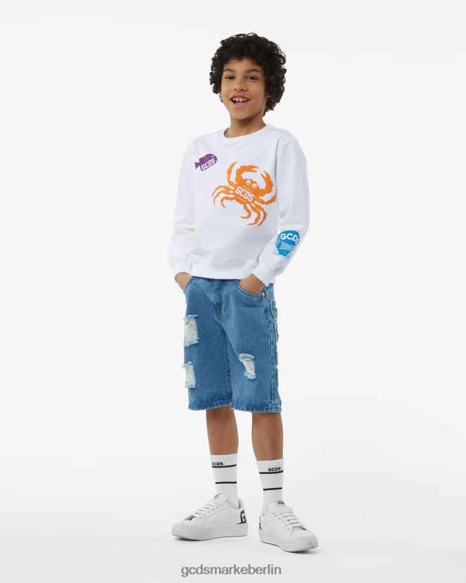 GCDS Kinder Junior-Shell-Rundhalsausschnitt LP42F701 Weiß Kleidung