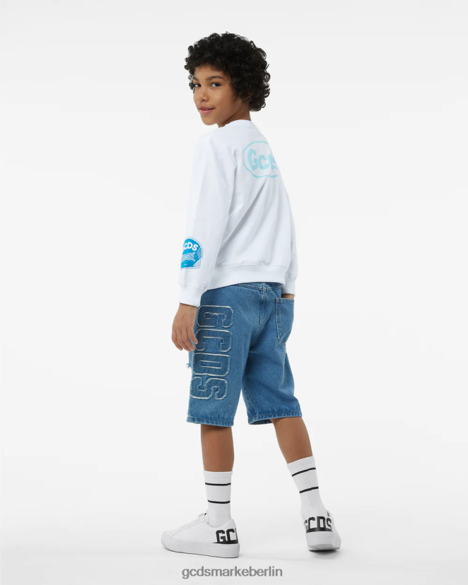 GCDS Kinder Junior-Shell-Rundhalsausschnitt LP42F701 Weiß Kleidung