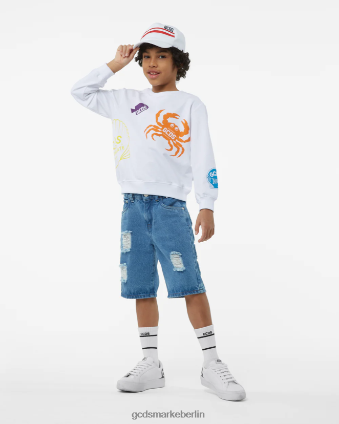 GCDS Kinder Junior-Shell-Rundhalsausschnitt LP42F701 Weiß Kleidung