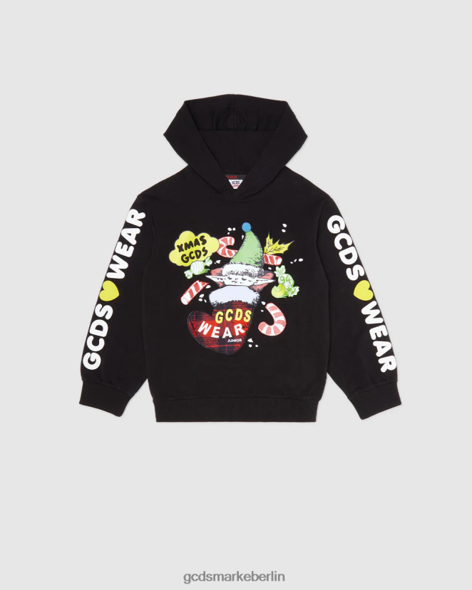 GCDS Kinder Junior-Weihnachts-Hoodie LP42F671 Schwarz Kleidung