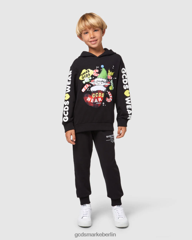 GCDS Kinder Junior-Weihnachts-Hoodie LP42F671 Schwarz Kleidung