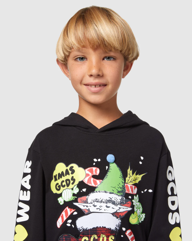 GCDS Kinder Junior-Weihnachts-Hoodie LP42F671 Schwarz Kleidung