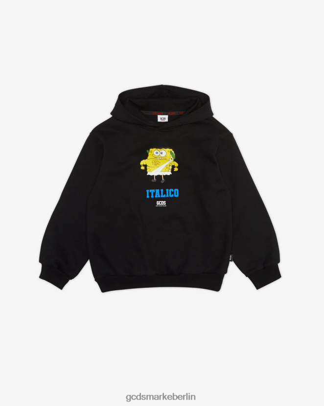 GCDS Kinder Kapuzenpullover „Spongebob Italico“ für Kinder LP42F704 Schwarz Kleidung