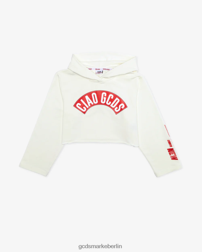 GCDS Kinder Kapuzenpullover „ciao“ für Kinder LP42F788 cremefarben Kleidung