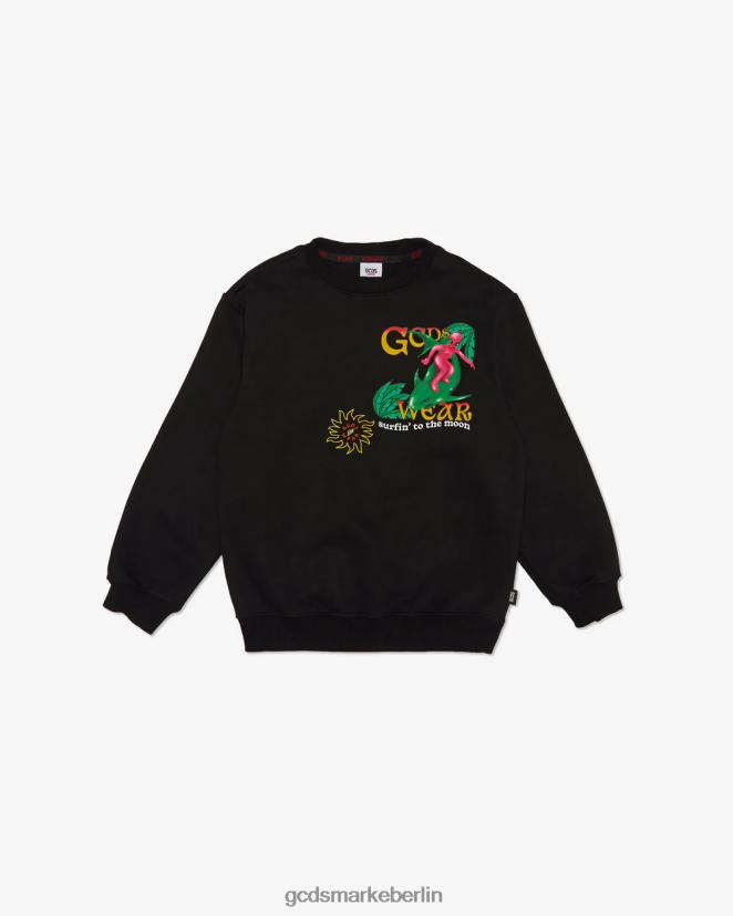 GCDS Kinder Kapuzenpullover mit Aufdruck „Wirdo Surfing“ für Kinder LP42F685 Schwarz Kleidung