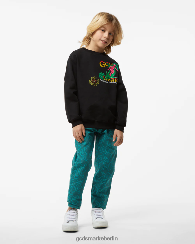 GCDS Kinder Kapuzenpullover mit Aufdruck „Wirdo Surfing“ für Kinder LP42F685 Schwarz Kleidung