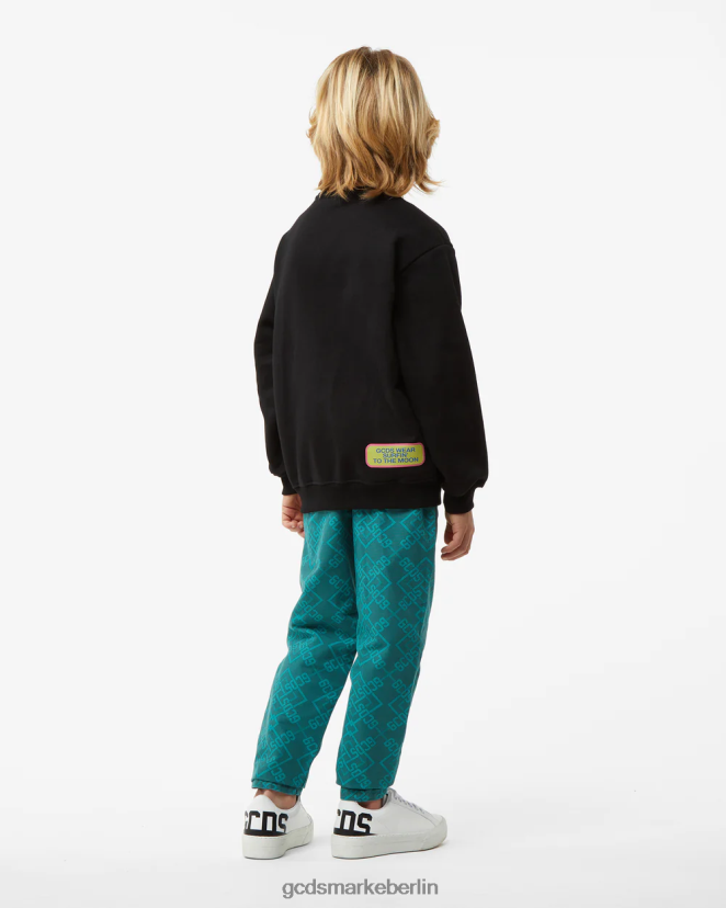 GCDS Kinder Kapuzenpullover mit Aufdruck „Wirdo Surfing“ für Kinder LP42F685 Schwarz Kleidung