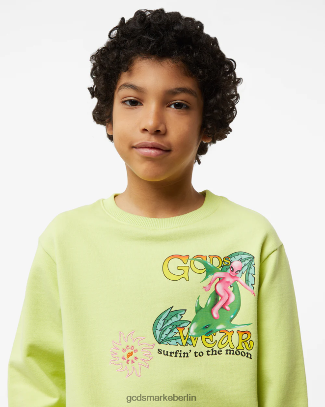 GCDS Kinder Kapuzenpullover mit Aufdruck „Wirdo Surfing“ für Kinder LP42F691 Kalk Kleidung