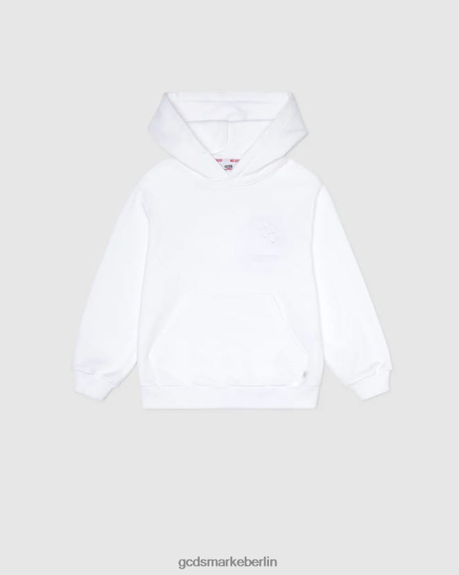GCDS Kinder Kapuzenpullover mit Bliss-Logo für Kinder LP42F675 Weiß Kleidung