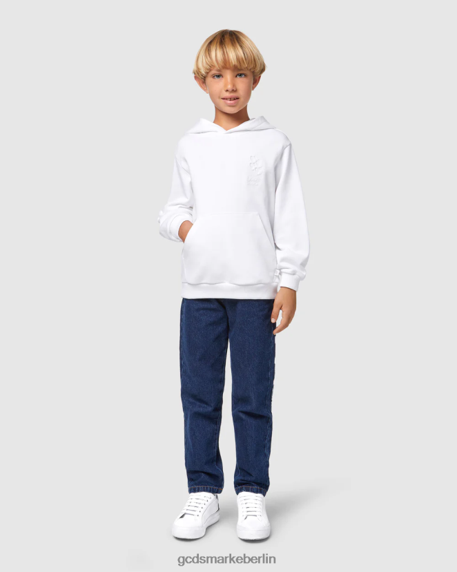 GCDS Kinder Kapuzenpullover mit Bliss-Logo für Kinder LP42F675 Weiß Kleidung