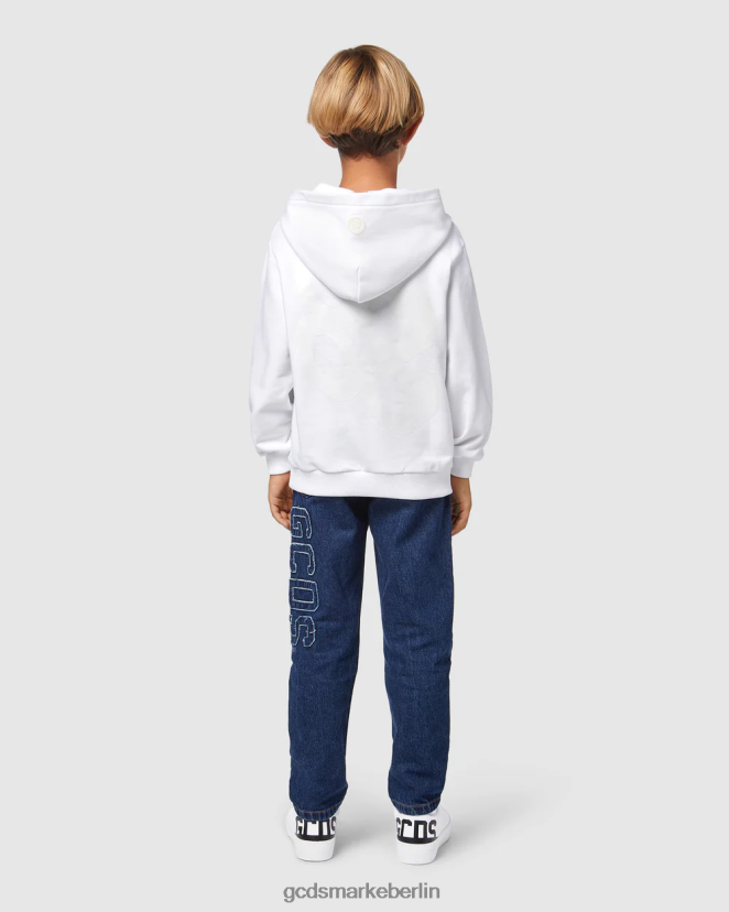 GCDS Kinder Kapuzenpullover mit Bliss-Logo für Kinder LP42F675 Weiß Kleidung