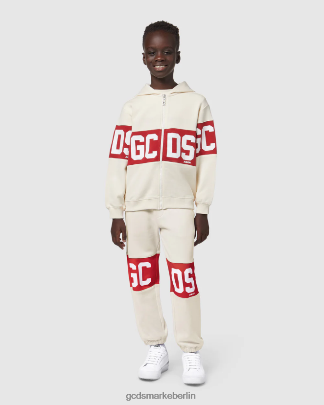 GCDS Kinder Kapuzenpullover mit Reißverschluss für Kinder mit Logoband LP42F676 Schaumgrau Kleidung