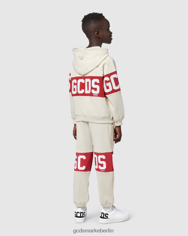 GCDS Kinder Kapuzenpullover mit Reißverschluss für Kinder mit Logoband LP42F676 Schaumgrau Kleidung