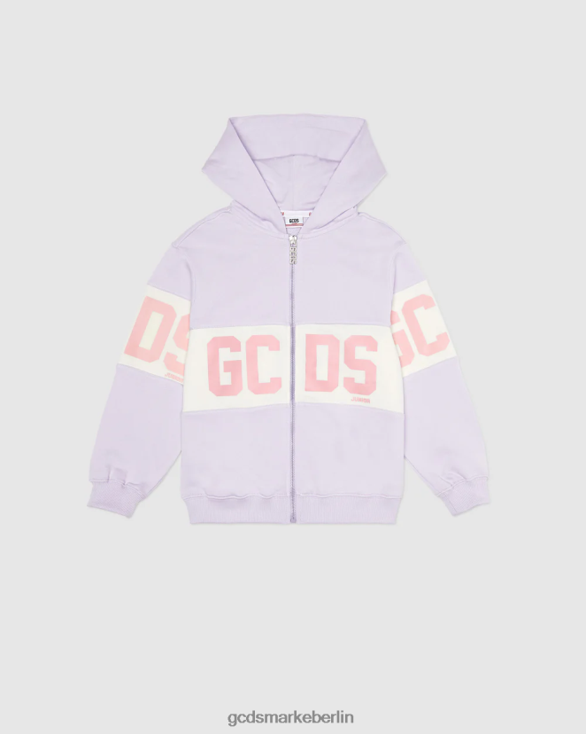 GCDS Kinder Kapuzenpullover mit Reißverschluss für Kinder mit Logoband LP42F679 lila Kleidung