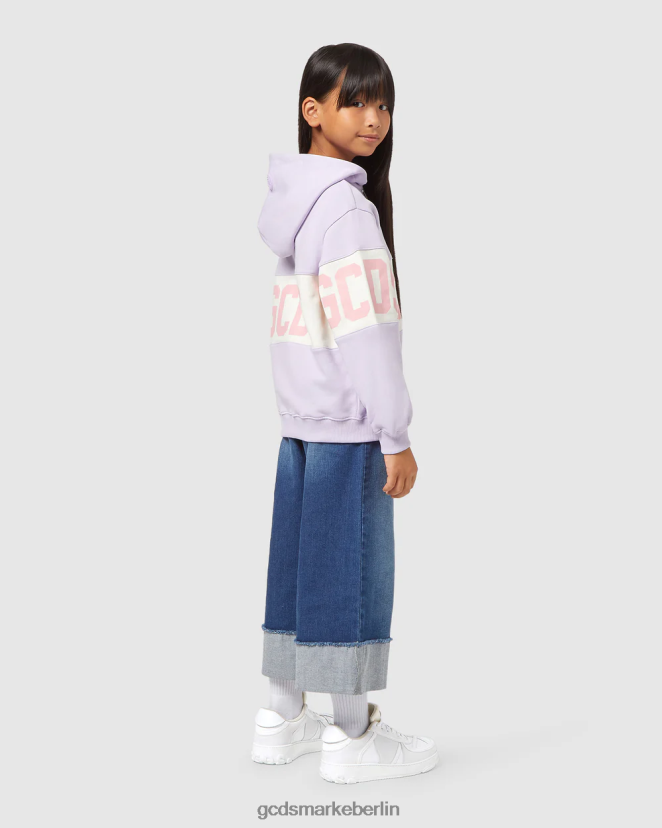 GCDS Kinder Kapuzenpullover mit Reißverschluss für Kinder mit Logoband LP42F679 lila Kleidung