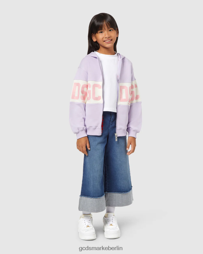 GCDS Kinder Kapuzenpullover mit Reißverschluss für Kinder mit Logoband LP42F679 lila Kleidung