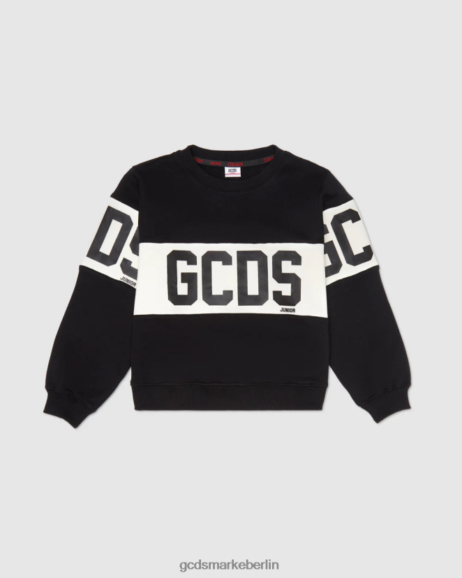 GCDS Kinder Rundhalsausschnitt mit Junior-Logoband LP42F669 Schwarz Kleidung