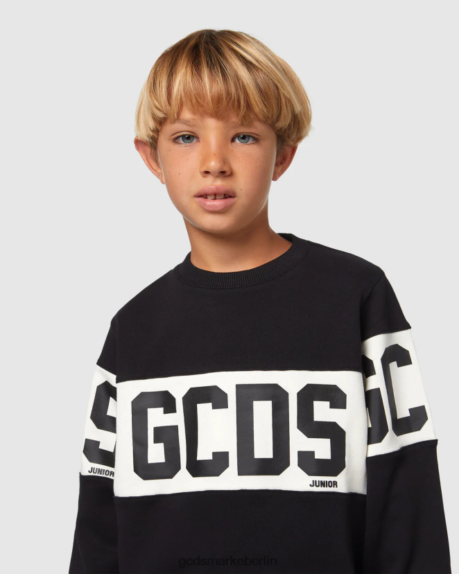 GCDS Kinder Rundhalsausschnitt mit Junior-Logoband LP42F669 Schwarz Kleidung
