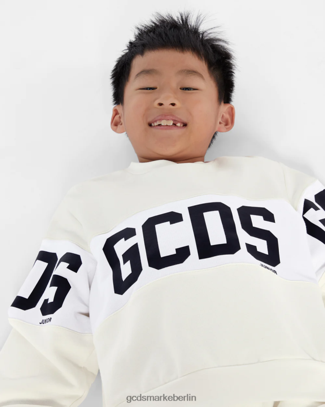 GCDS Kinder Rundhalsausschnitt mit Junior-Logoband LP42F684 cremefarben Kleidung
