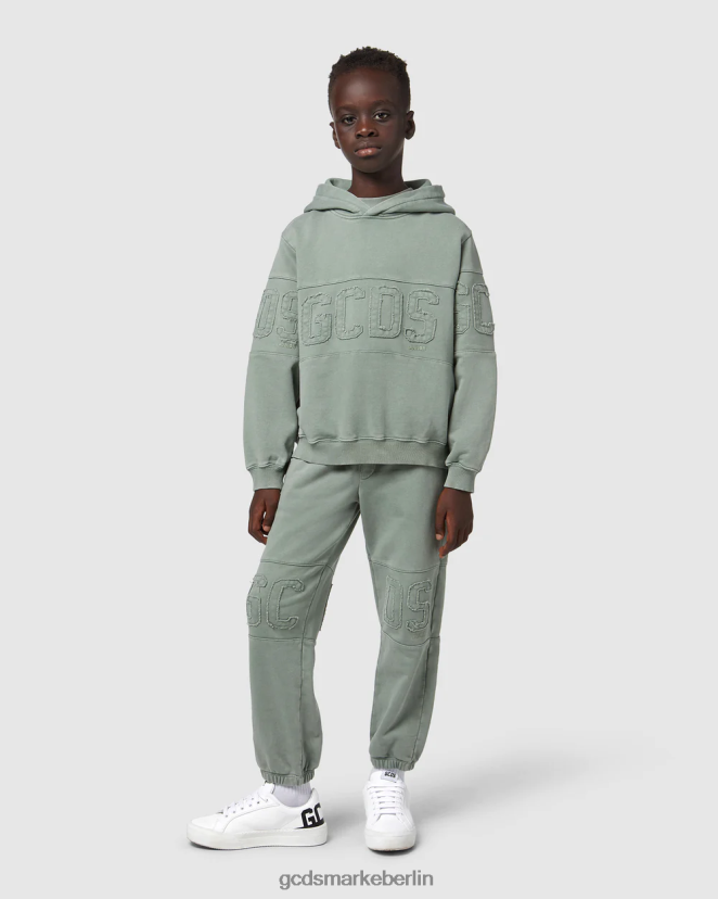 GCDS Kinder Überfärbter Kapuzenpullover mit Logoband für Kinder LP42F674 Grün Kleidung