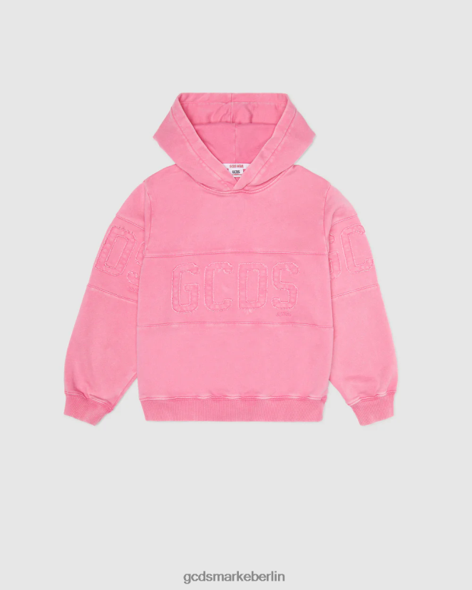 GCDS Kinder Überfärbter Kapuzenpullover mit Logoband für Kinder LP42F678 Wiege rosa Kleidung