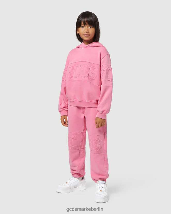 GCDS Kinder Überfärbter Kapuzenpullover mit Logoband für Kinder LP42F678 Wiege rosa Kleidung
