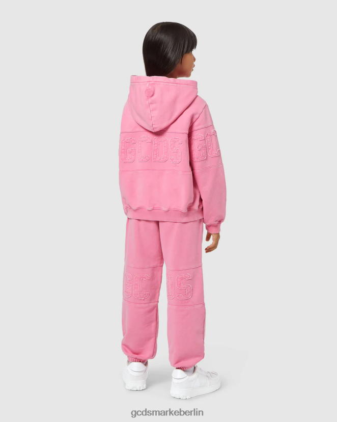 GCDS Kinder Überfärbter Kapuzenpullover mit Logoband für Kinder LP42F678 Wiege rosa Kleidung