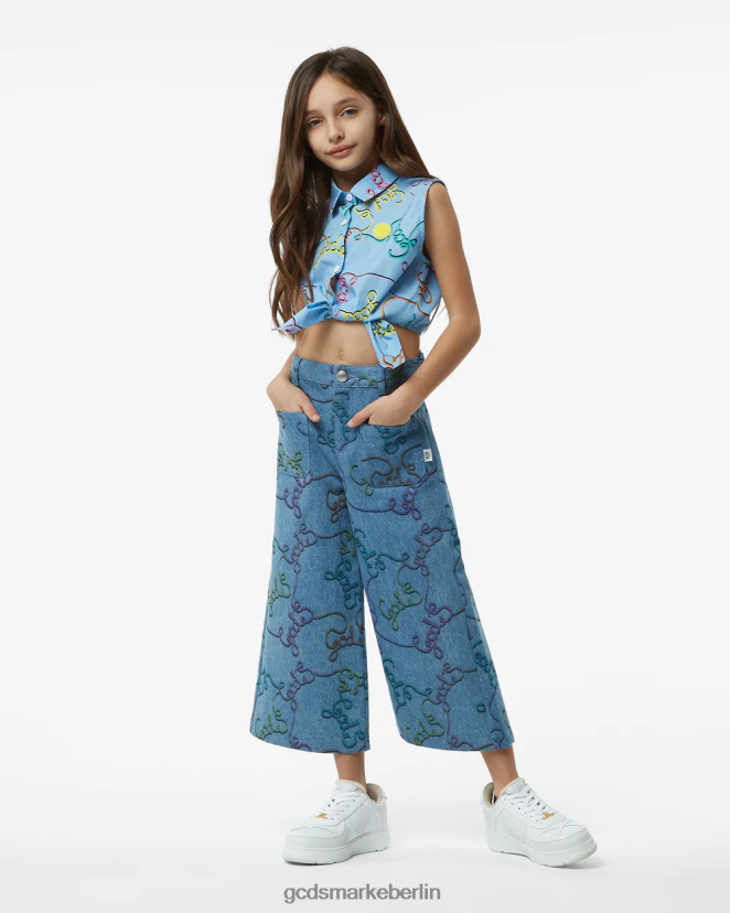 GCDS Kinder Allover-Baumwollhose für Kinder LP42F820 Blau Kleidung