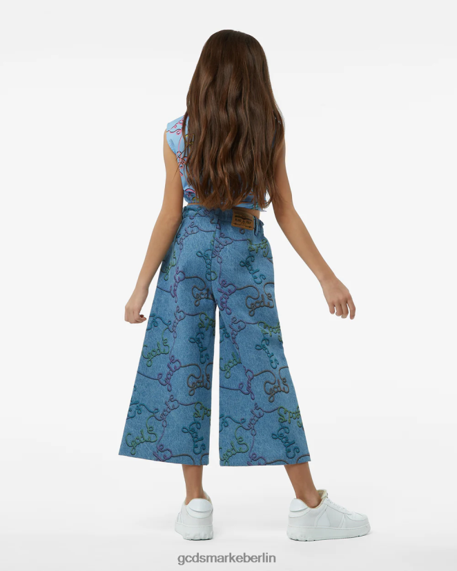 GCDS Kinder Allover-Baumwollhose für Kinder LP42F820 Blau Kleidung