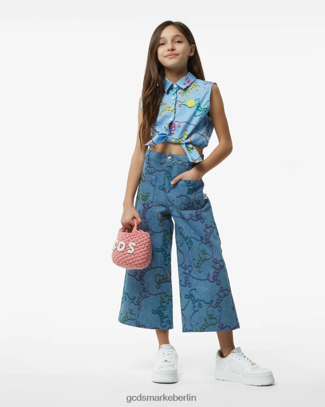 GCDS Kinder Allover-Baumwollhose für Kinder LP42F820 Blau Kleidung