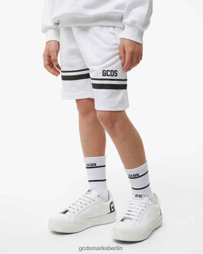 GCDS Kinder Junior-Bermuda mit niedrigem Logoband LP42F757 Weiß Kleidung