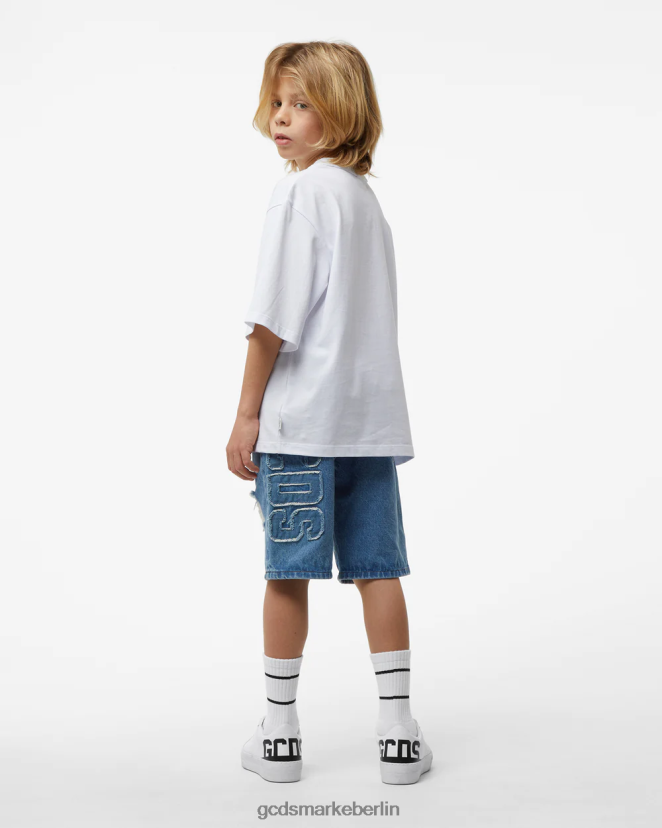 GCDS Kinder Junior-Jeans-Bermuda LP42F758 Blau Kleidung