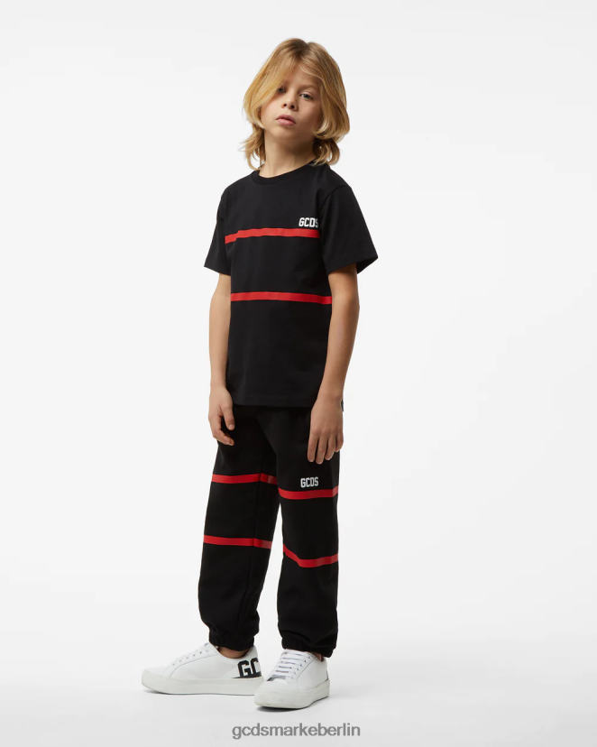 GCDS Kinder Junior-Jogginghose mit niedrigem Logoband LP42F749 Schwarz Kleidung