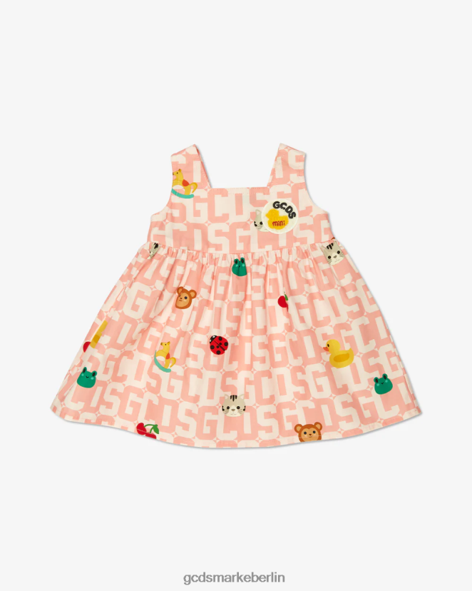 GCDS Kinder Baby-Monogramm-Tiere-Kleid LP42F626 Rosa Kleidung