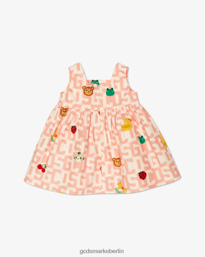 GCDS Kinder Baby-Monogramm-Tiere-Kleid LP42F626 Rosa Kleidung