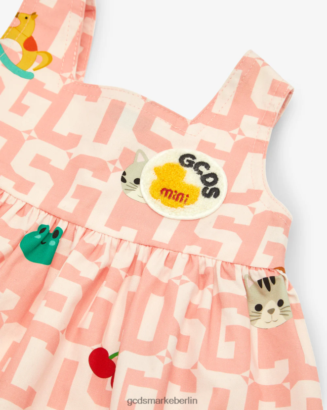 GCDS Kinder Baby-Monogramm-Tiere-Kleid LP42F626 Rosa Kleidung
