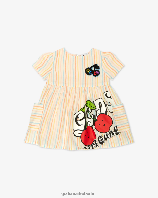 GCDS Kinder Babykirschen-gestreiftes Kleid LP42F625 Mehrfarbig Kleidung