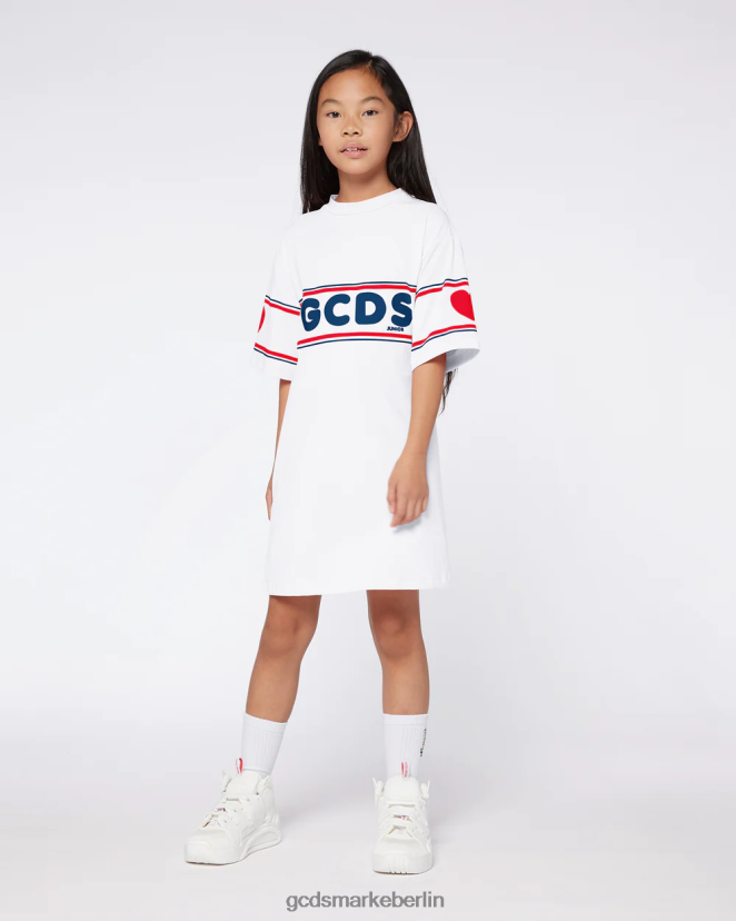 GCDS Kinder Junior-Logokleid LP42F814 Weiß Kleidung
