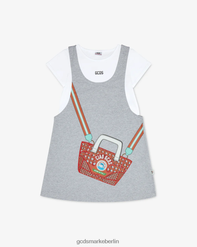 GCDS Kinder Junior-T-Shirt-Kleid „ciao“. LP42F804 grau Kleidung