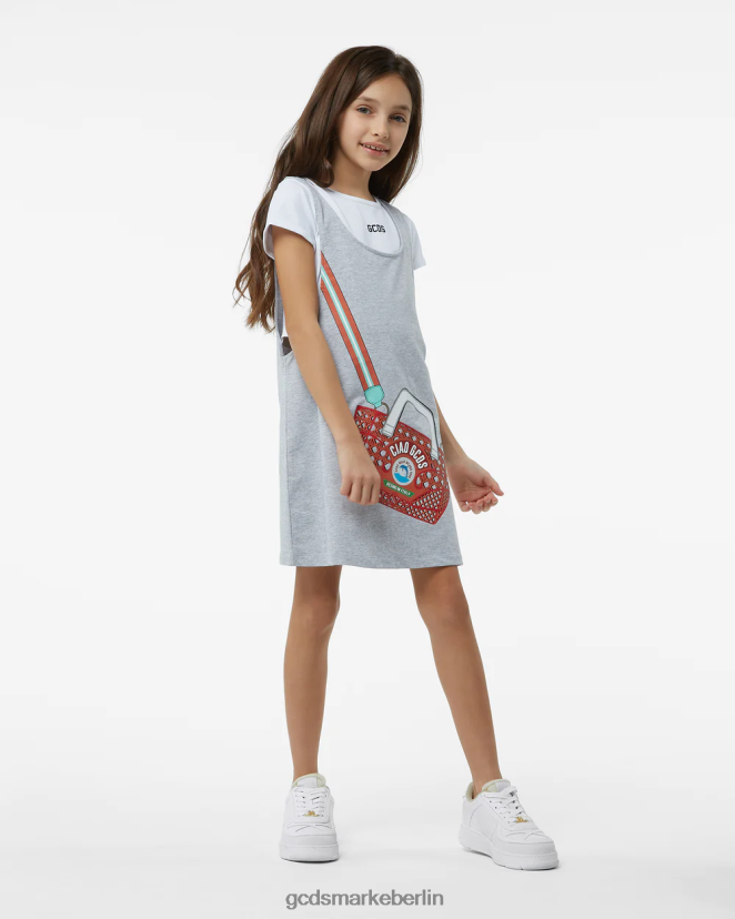 GCDS Kinder Junior-T-Shirt-Kleid „ciao“. LP42F804 grau Kleidung