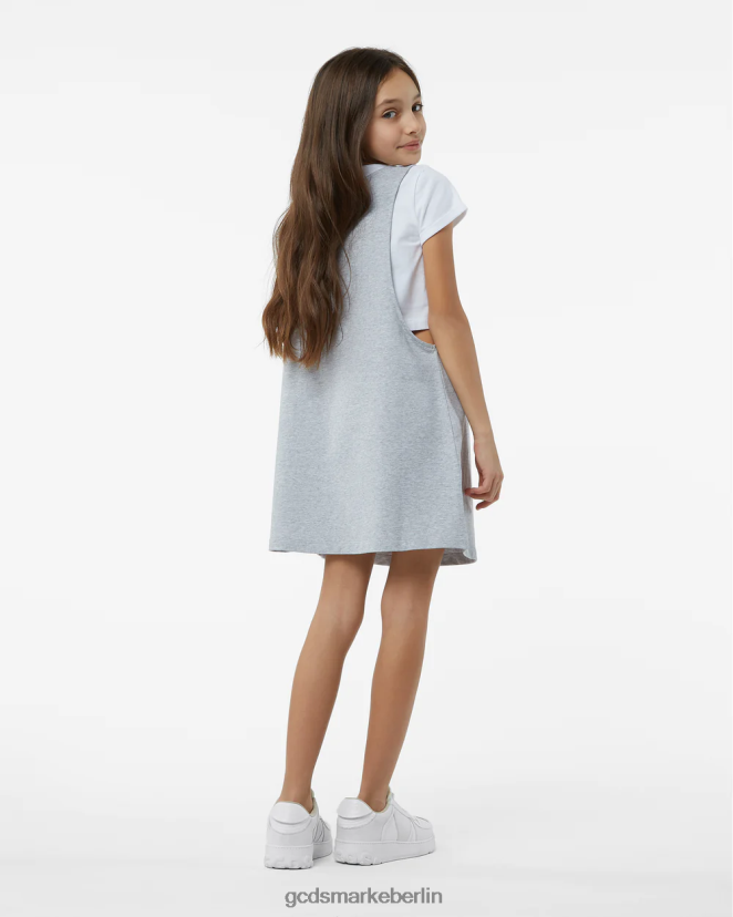 GCDS Kinder Junior-T-Shirt-Kleid „ciao“. LP42F804 grau Kleidung