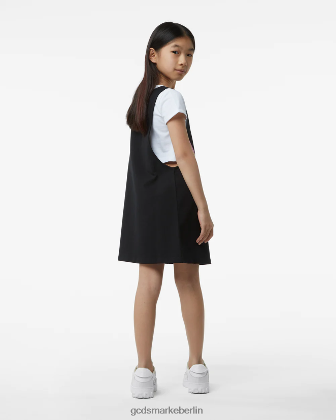GCDS Kinder Junior-T-Shirt-Kleid „ciao“. LP42F805 Schwarz Kleidung