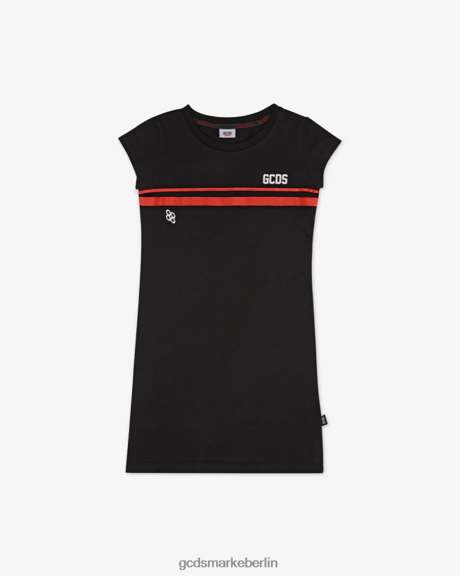 GCDS Kinder Junior-T-Shirt-Kleid mit niedrigem Logoband LP42F807 Schwarz Kleidung