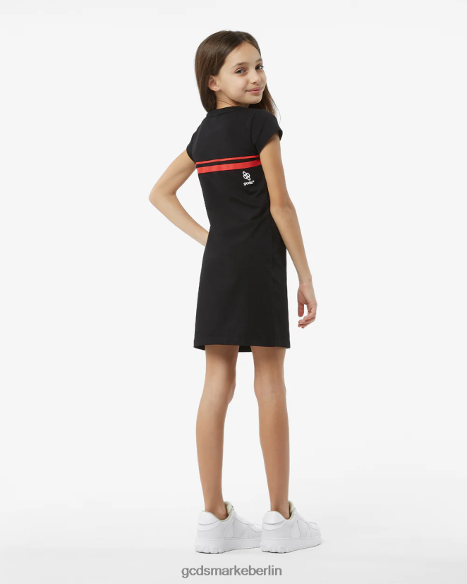 GCDS Kinder Junior-T-Shirt-Kleid mit niedrigem Logoband LP42F807 Schwarz Kleidung