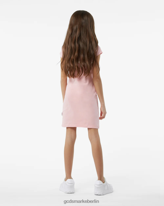 GCDS Kinder Junior-T-Shirt-Kleid mit niedrigem Logoband LP42F808 Rosa Kleidung
